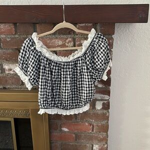 Checkered peasant blouse